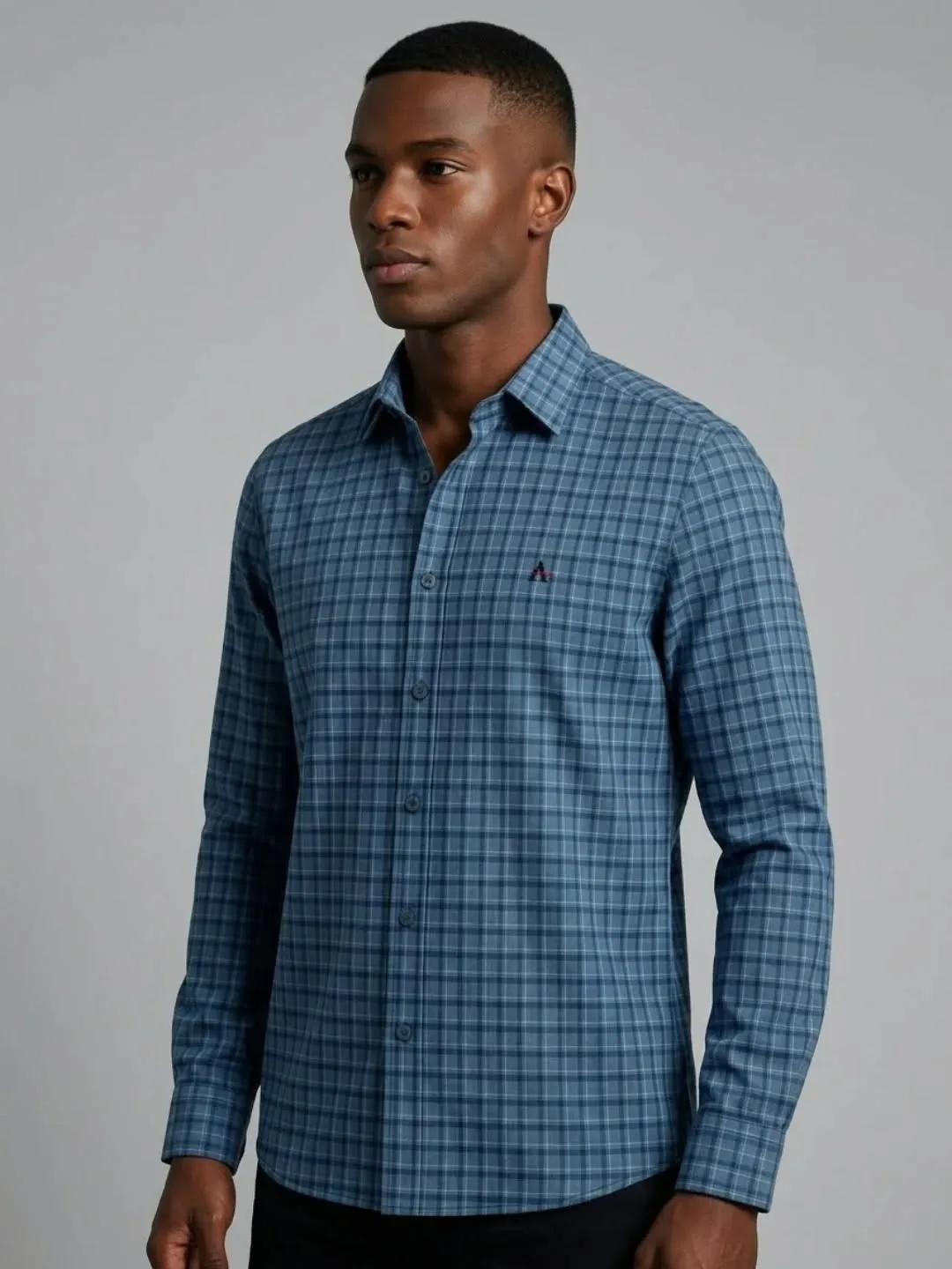 Camisa social xadrez azul