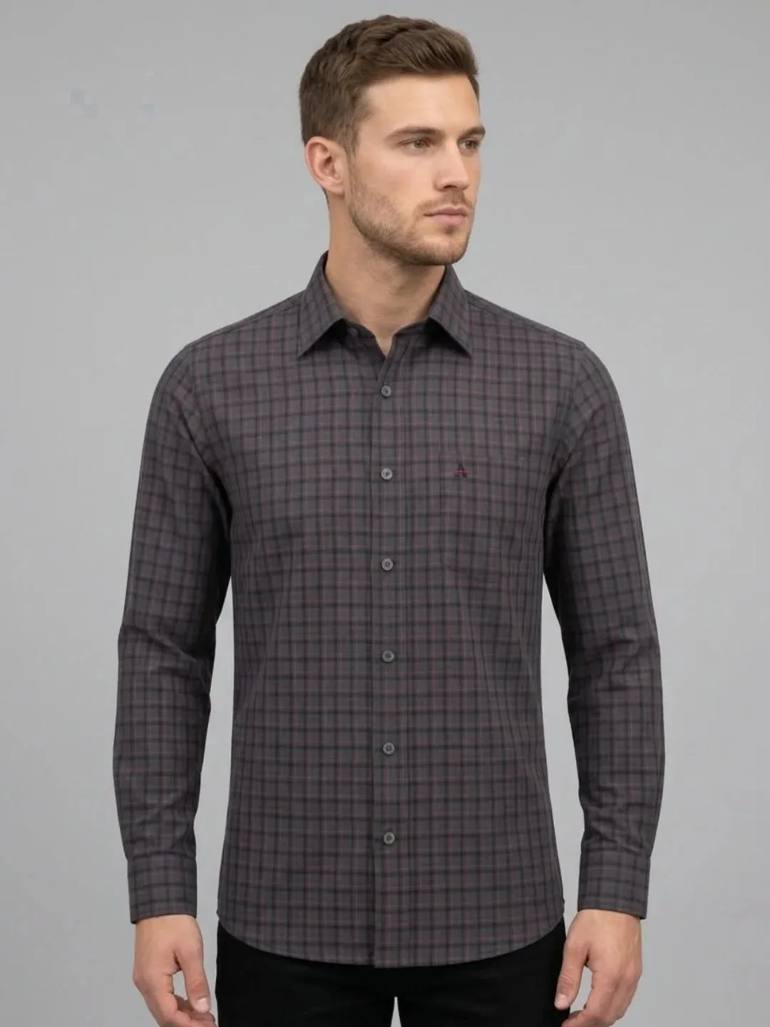 Camisa social xadrez grafite