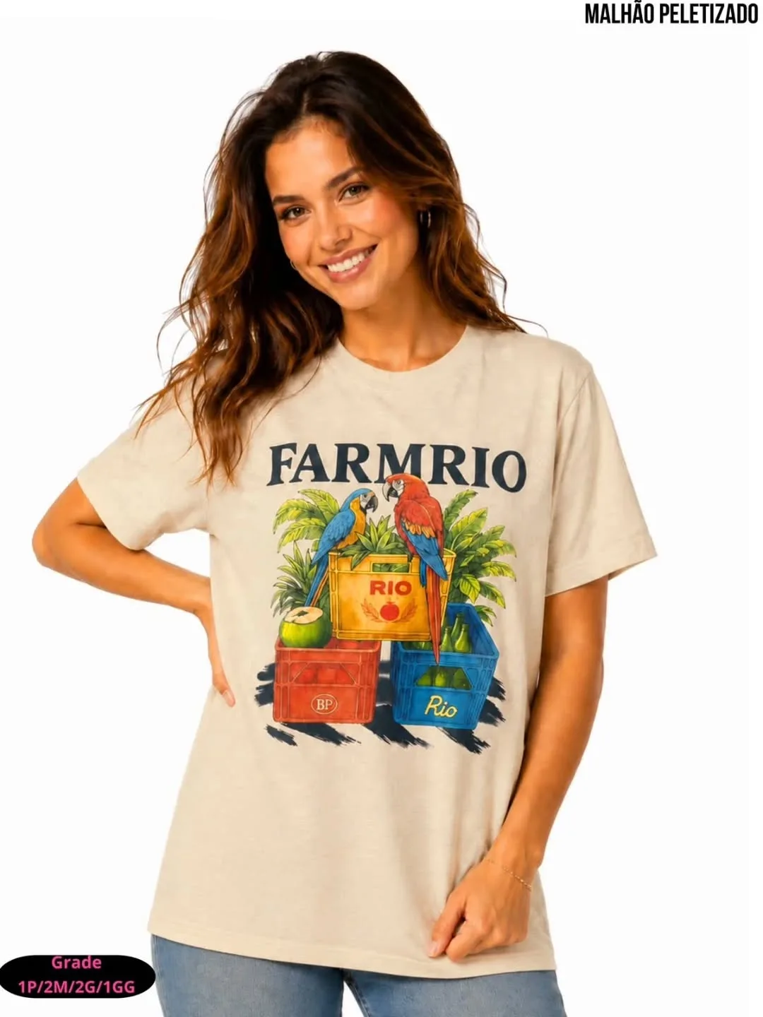 Camiseta Farm Rio araras bege