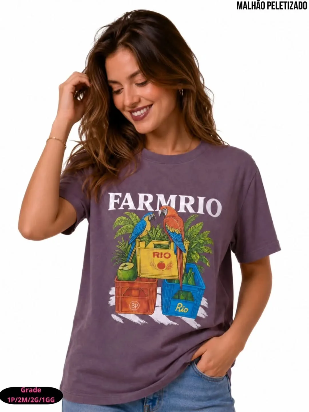 Camiseta Farm Rio araras roxa