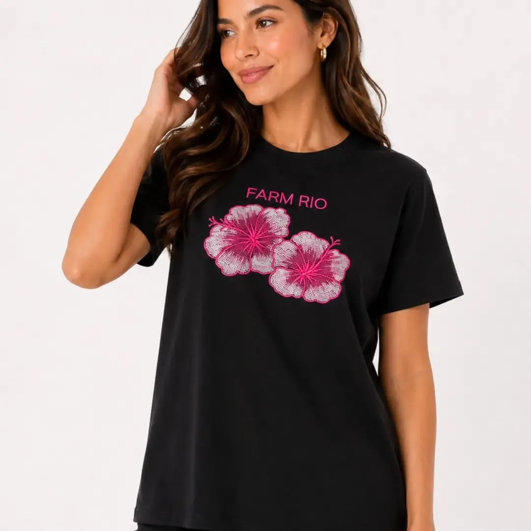Camiseta Farm Rio hibisco preta