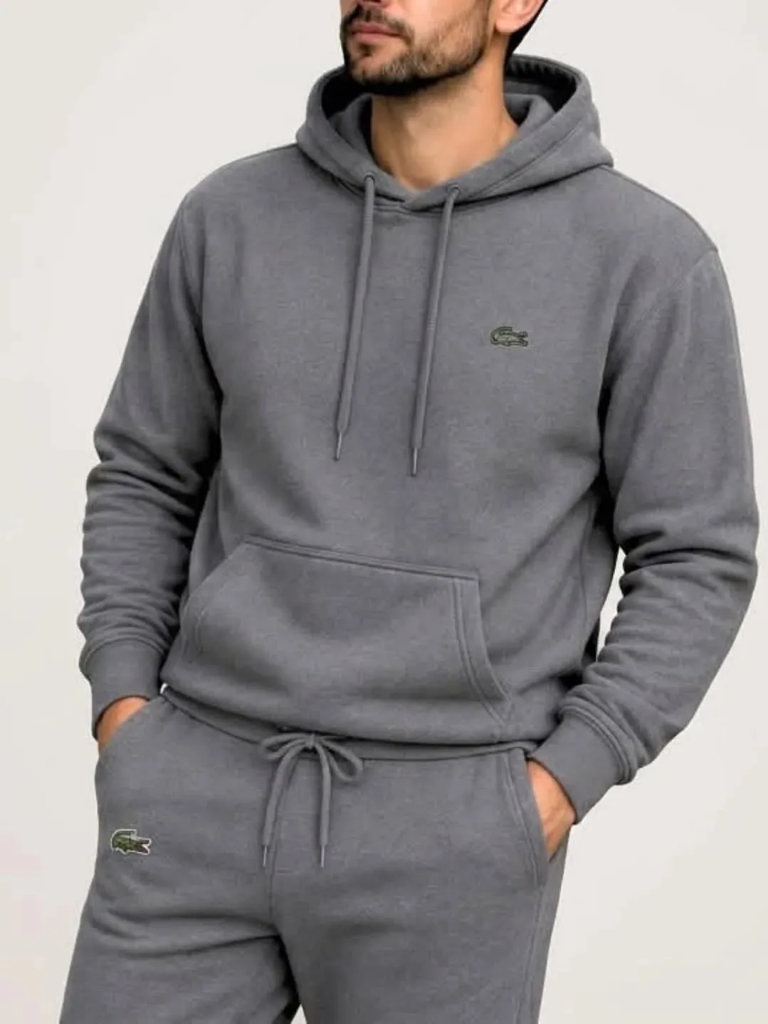 Moletom Lacoste com capuz cinza
